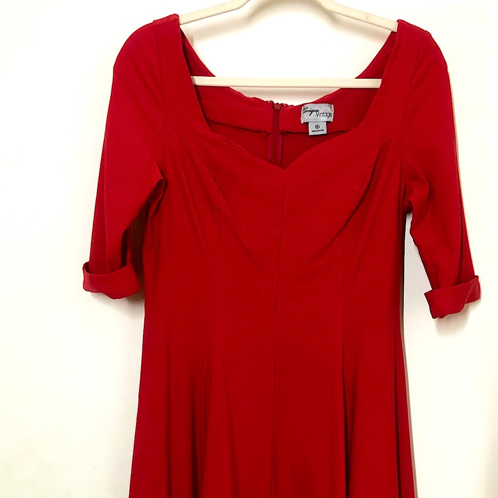 Unique Vintage 🍒 retro 1950s Red Pin-Up Swing Dress Sweetheart, Rockabilly